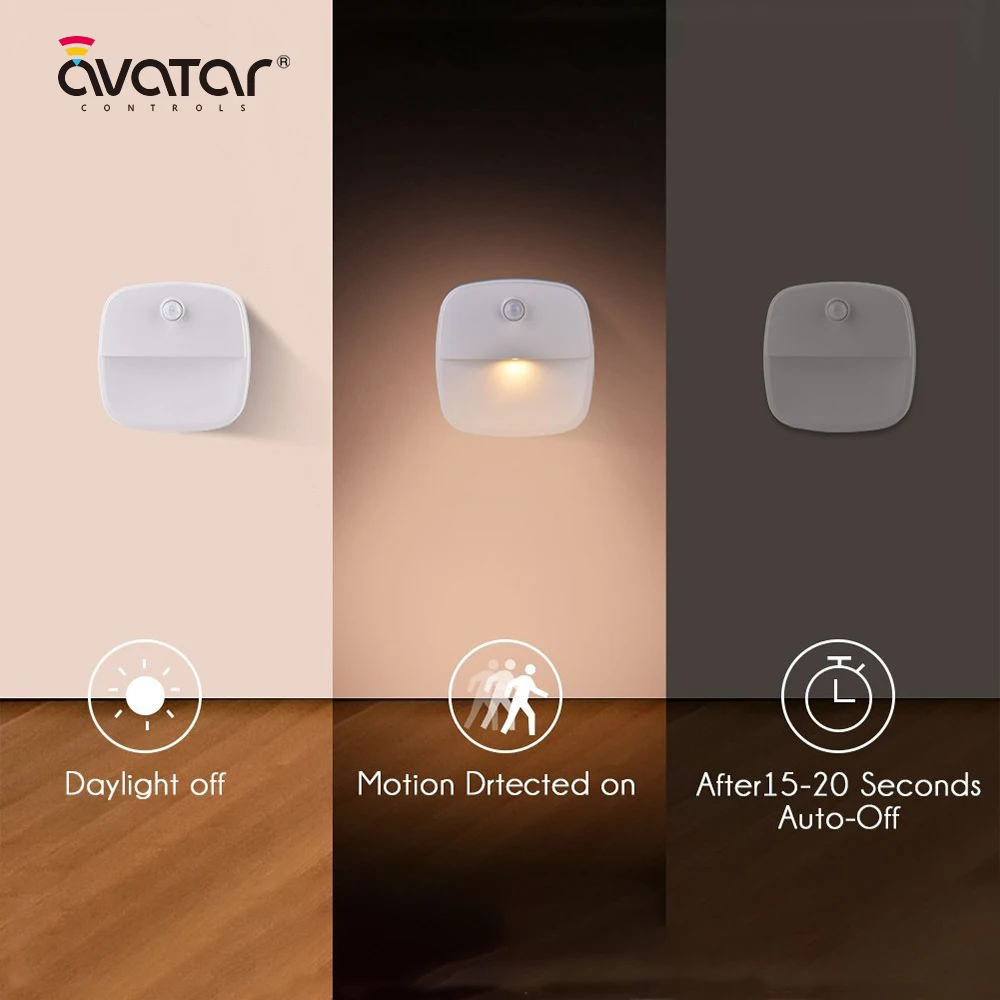 

2020 New Avatarcontrols Montion Sensor Night Light Square Bedside Lamp For Corridor/bedroom/bathroom Led Bulbs Warm White Light