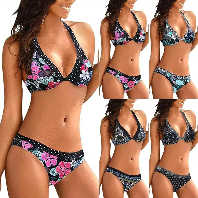 

Bikinis Halter Push Up Floral Printed Two Piece Set Bikini 2020 Sexy Womens Separate Swimming Suit for Women