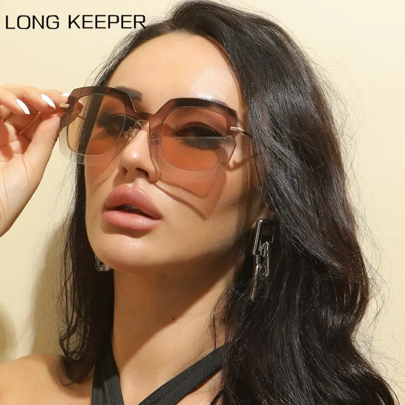 

Fashion Oversized Sunglasses Women Men Metal Gradient Sun Glasses Female Luxury Rimless Square Eyewear UV400 Shades gafas de sol