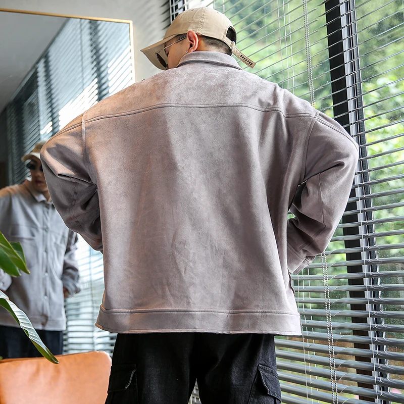 Мужская свободная куртка из оленьей кожи уличная бомбер мужская верхняя одежда в