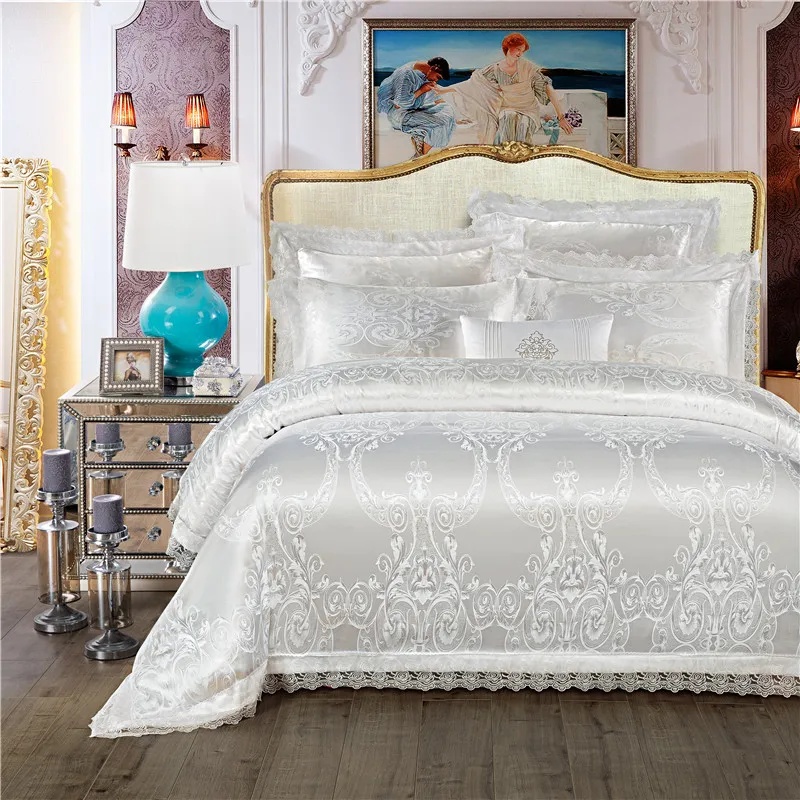 

King Queen size White Red Bedding Set Luxury Wedding Bed set Jacquard Cotton Duvet Cover Bed set Bedlinen Bed cover nordico cama