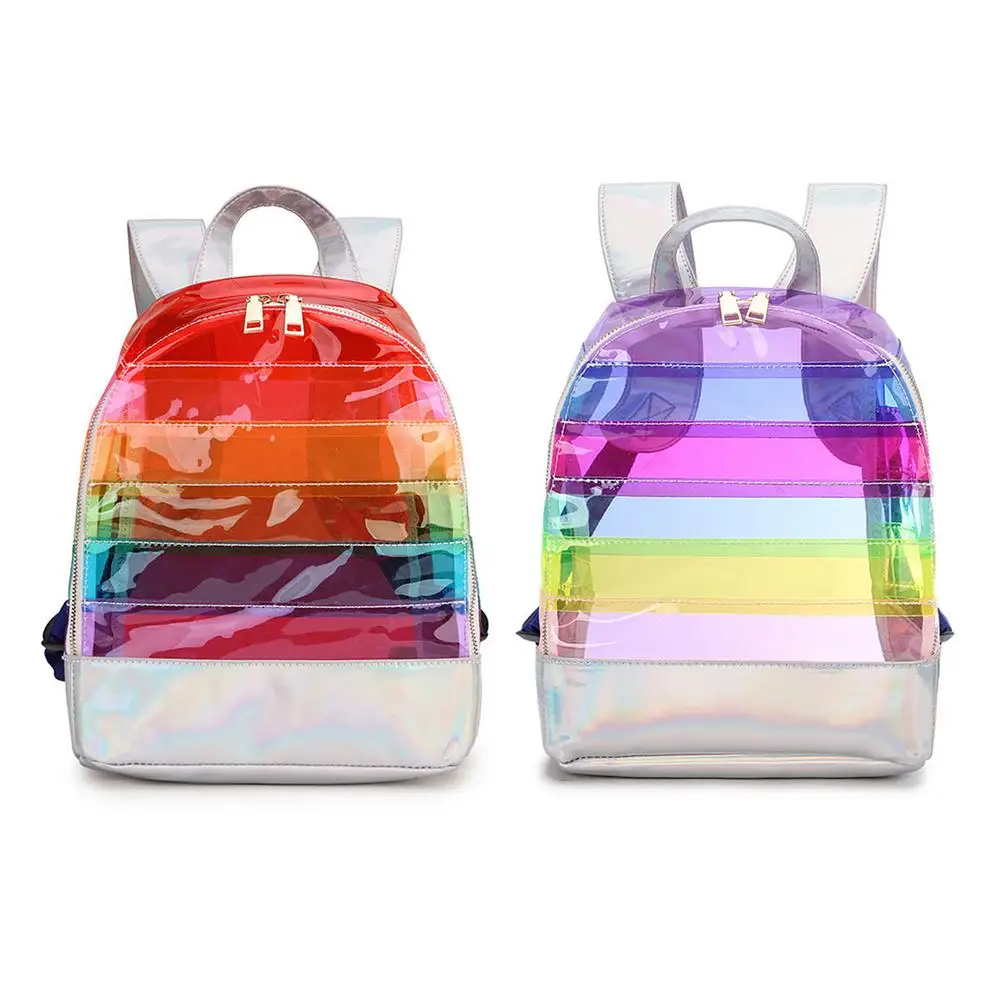 Рюкзак из ПВХ, с радужными полосками, прозрачный, контрастных цветов, для отдыха, большой емкости, детский, школьный, 2021