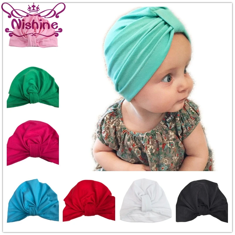 Nishine Baby Turban Hat with Bow Toddler Hat Cotton Newborn Beanie Stylish Top Knot Beanie Photo Props Baby Shower Gift