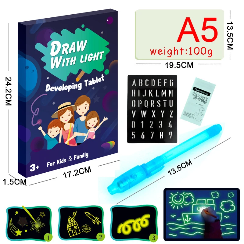 

A3 A4 A5 Fun Led Luminous Magic Raw Drawing Toys Fluorescent Drawing Board Tablet Graffiti Educational Toy