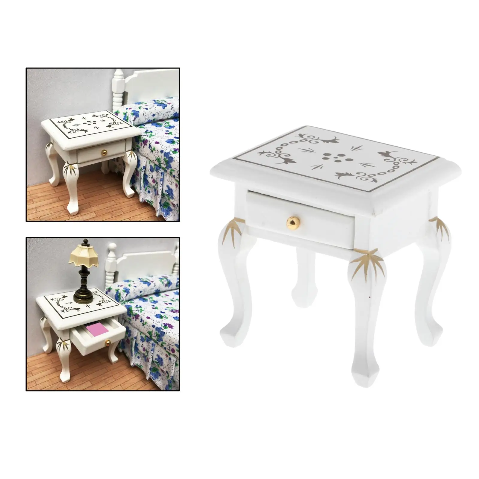 

Cute Miniature Wooden Nightstand, 1:12 Dollhouse Accessories