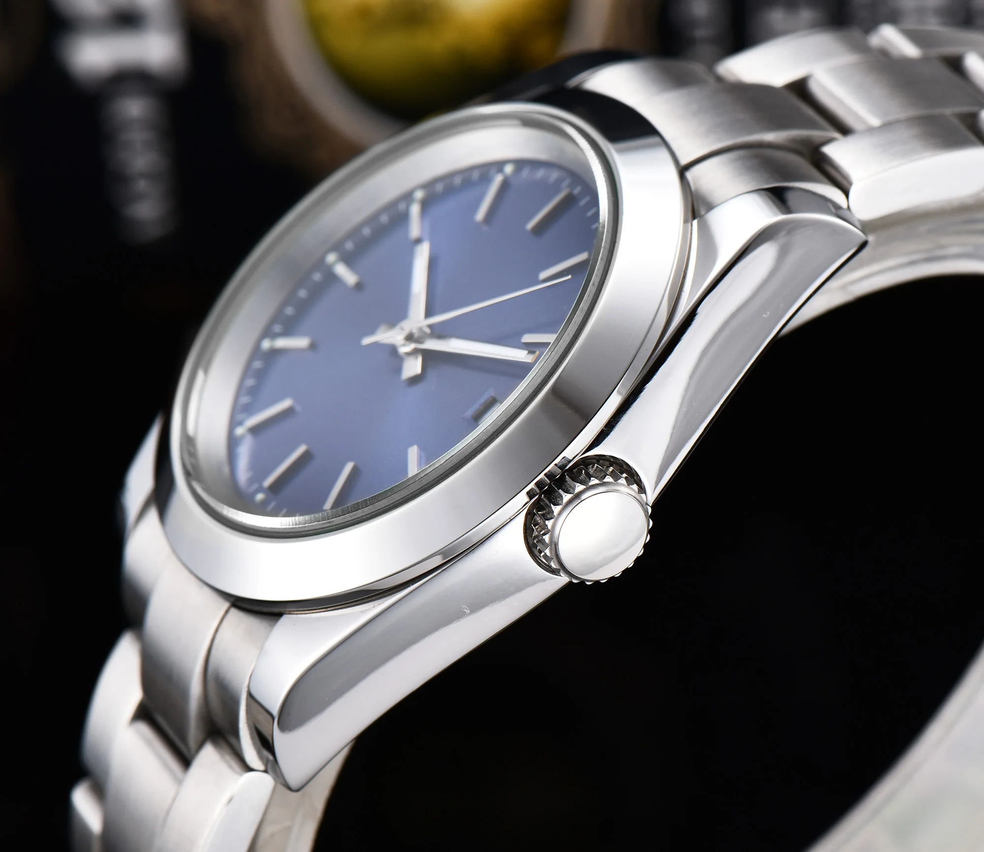 Часы мужские автоматический механизм 39 мм синий циферблат сапфировое стекло 316L