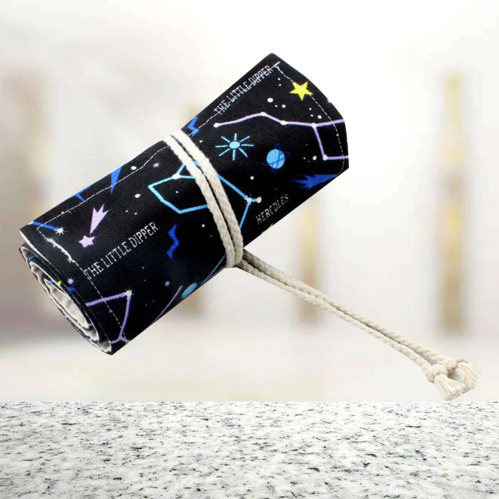 

Pen Curtain Star Pattern Canvas Portable Rolling Pencil Roll Wrap Holder Pouch Case 48-hole Storage Organizer for Art