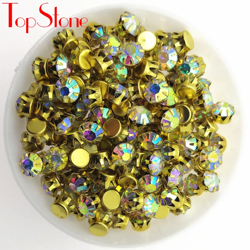 Круглые стеклянные чатоны с закрепкой в виде когтей подсолнуха разноцветные 140