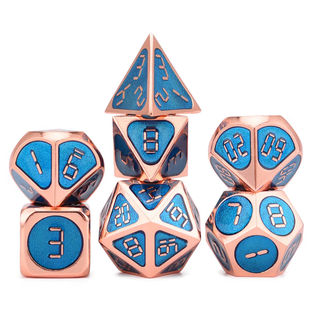 Цифровые металлические кубики с мягким шнурком для настольных игр DnD D4 D6 D8 D10 D% D12 D20 - Цвет: Тёмно-синий