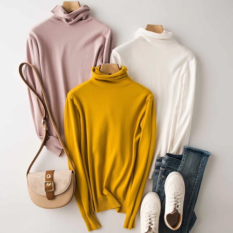 Female Long Sleeve Knitted Elastic Sweater Women Turtleneck Sweaters And Pullovers Ladies Winter Warm Jumper Soft Clothing Tops | Женская