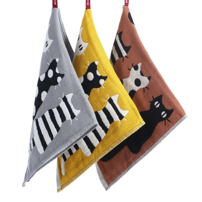 

Thickened cotton towel kids baby high quality cartoon cat wash face small serviette for children