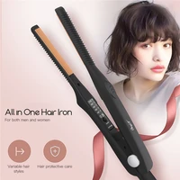 ultra thin 2 in 1 hair straightener hair curler professional ceramic flat iron for short hair women and men beard straightener