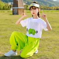 kids girls clothing sets 2021 new korean cartoon short sleeve top pants 2pcs sports cute suit tracksuit for teenage clothes