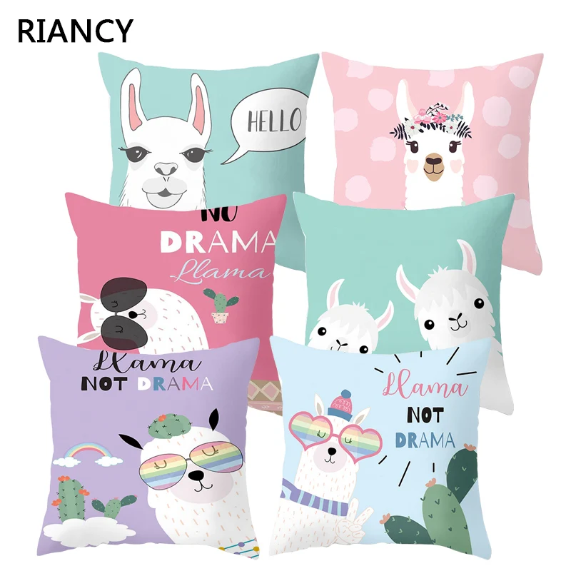 

Cartoon Alpaca Animal Decorative Cushions Pillowcase Polyester Cushion Cover Throw Pillow Sofa Decoration Pillowcover 40853