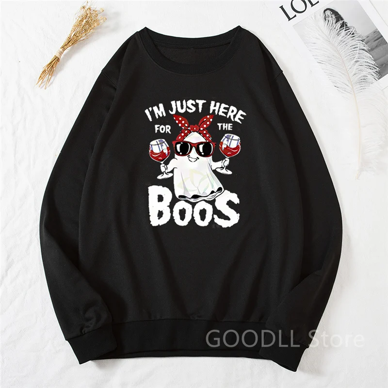 

Funny BOOS Ghost Print Sweatshirts Women Long Sleeve Top Autumn O-neck Sweatshirt Casual Female Loose Hoodies Cartoon Pullover