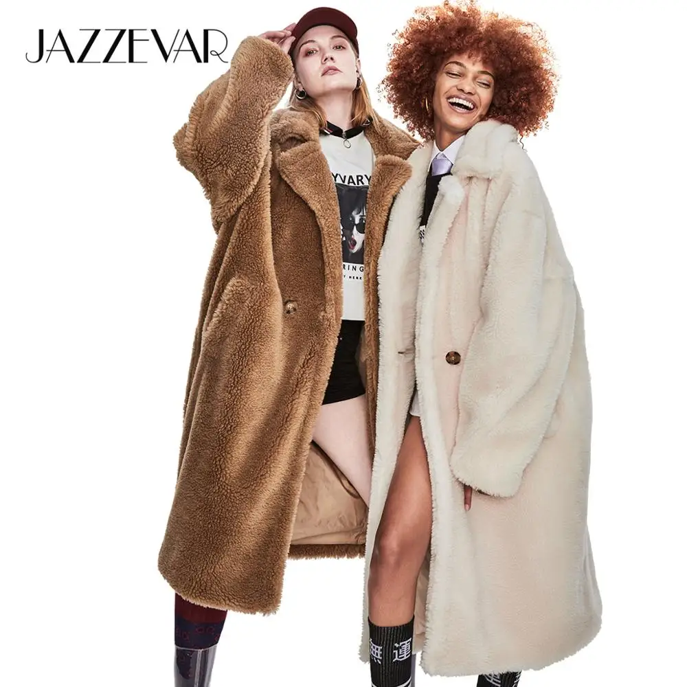 JAZZEVAR 2019 Зима пальто с мехом новая высокая мода женская плюшевый мишка икона парка