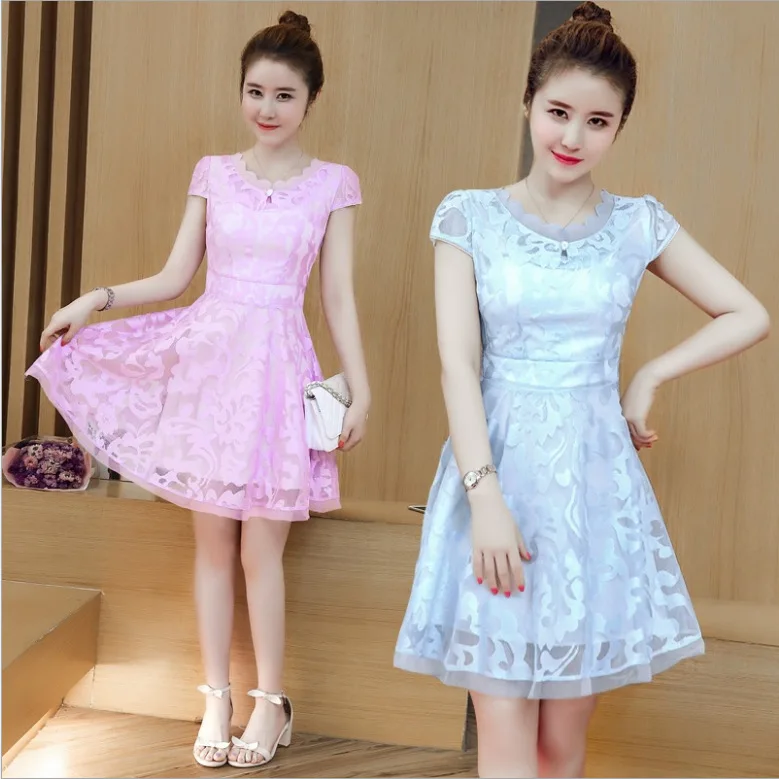 

Lace Dress Summer 2021 New Korean Medium-length Dress Women Fashion Temperament Cultivation Ladies Skirt