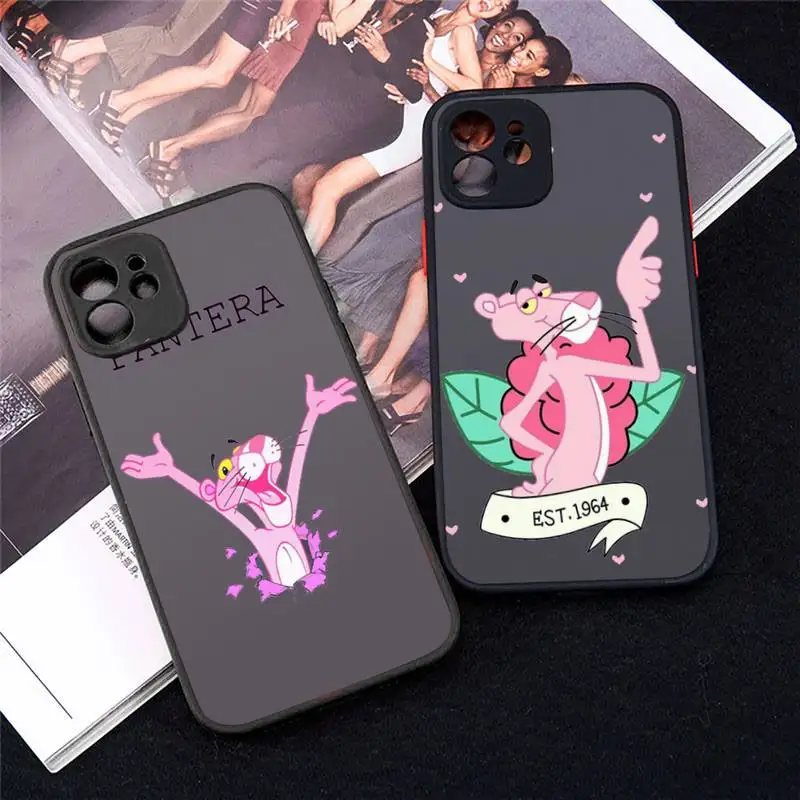 

Fashion pink panther Phone Case Matte Transparent for iPhone 7 8 11 12 s mini pro X XS XR MAX Plus Clear mobile bag soft