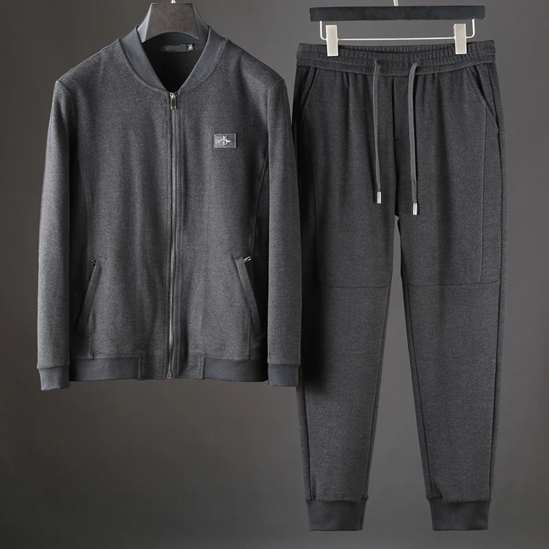 JSBD brand men's loose baseball collar stripes two-piece autumn and winter thick warm sports suit men | Мужская одежда