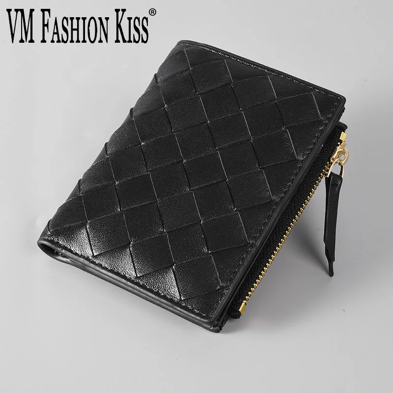 

Новинка 2022, мужские/женские кошельки, 100% кожа, топ, детская овчина, короткий зажим для денег, маленький тканый роскошный брендовый кошелек, простой бизнес