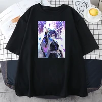 camiseta feminina de anime harajuku camiseta de manga larga com estampa de demon slayer gola redonda hip hop