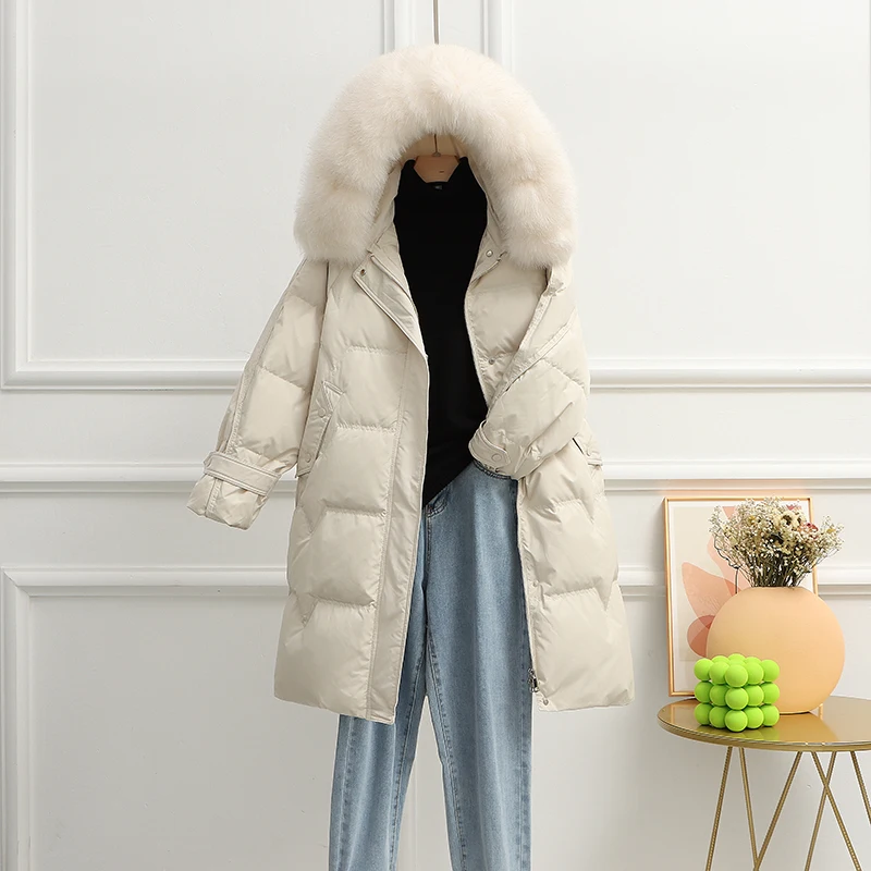 Fitaylor/зимняя длинная куртка с капюшоном и большим натуральным меховым воротником