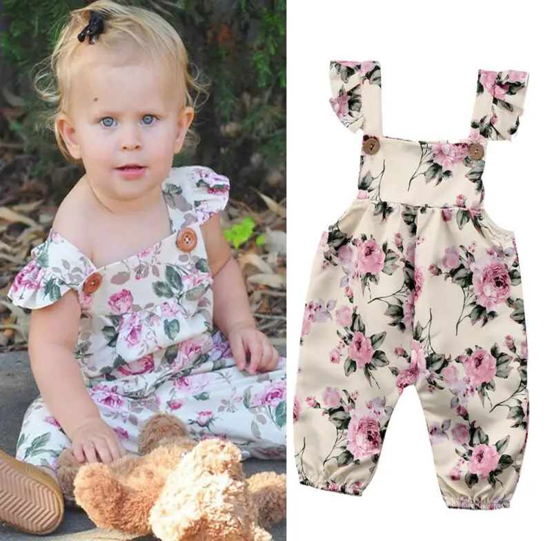 

Newborn Toddler Baby Girls Flower Strap Romper Jumpsuit Playsuit Outfit Clothes