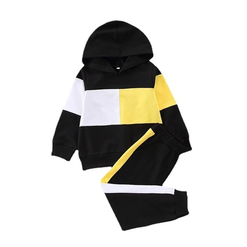 

Children's Autumn Suits Medium-sized Children's Loose Casual Color-blocking Hooded Sweater Two-piece Trend