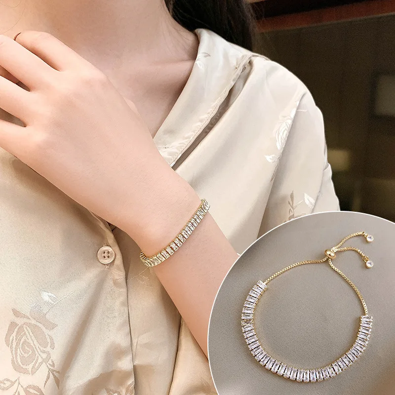 

Light Luxury Zircon Bracelet Simple Niche Design Geometric Adjustable Hand Ornaments Hand Ornaments Temperament Bestie Bracelet