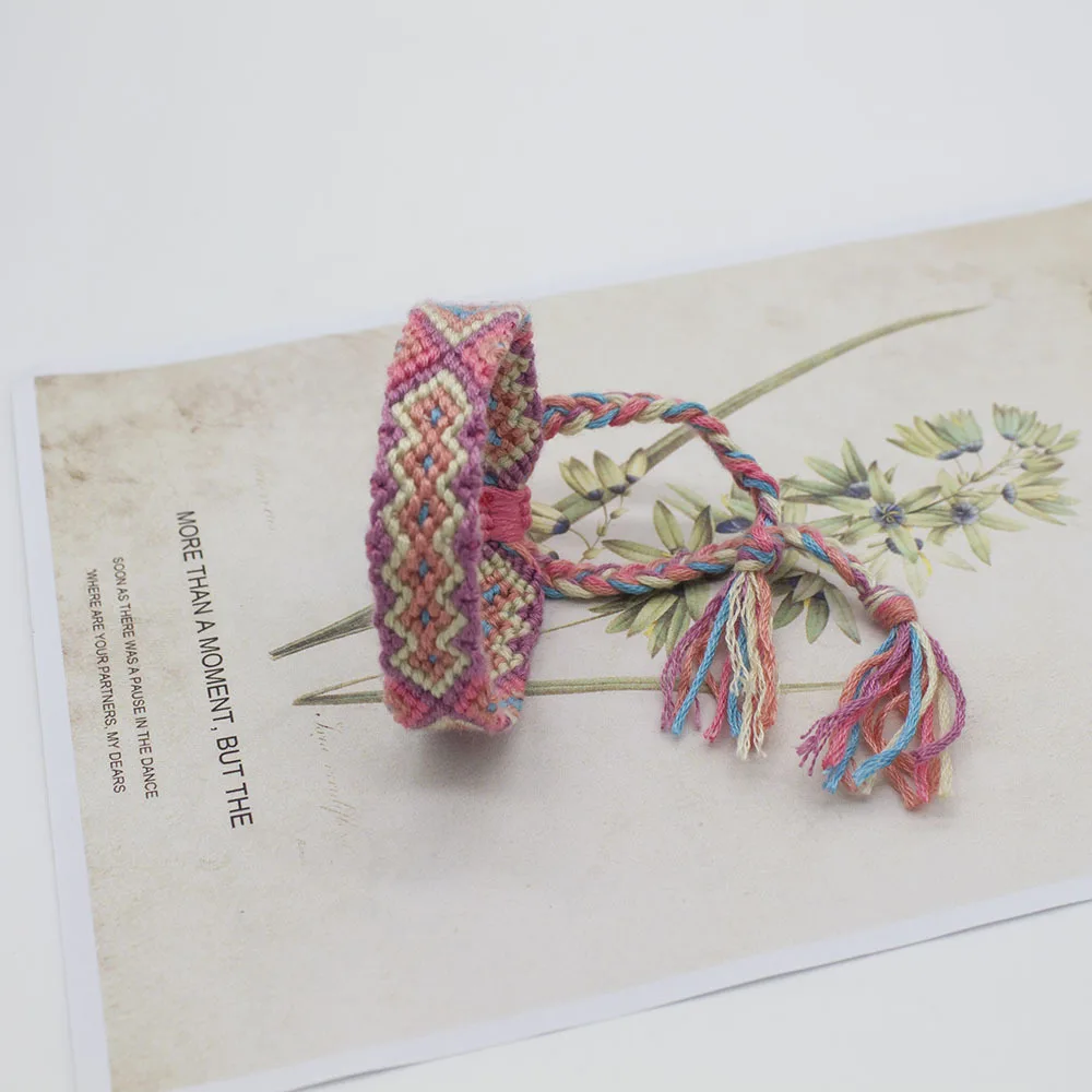 

Boho Handmade String Cord Woven Braided Bracelets Bohemian Rainbow Fabric Red Thread Friendship Bracelet Bridesmaid Beach Gift