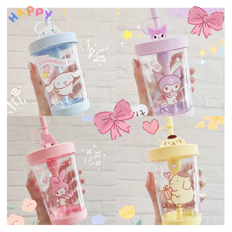 

Cartoon Cute Anime My Melody Kuromi Cinnamoroll Purin Dog Straw Cup Kawaii High Capacity Portable 535ml Water Cup Student Cup