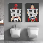 Marvel, Дэдпул комиксы, Забавный Человек-паук, Мстители, супергерои, читать журнал в туалете, картина, печать, домашний декор