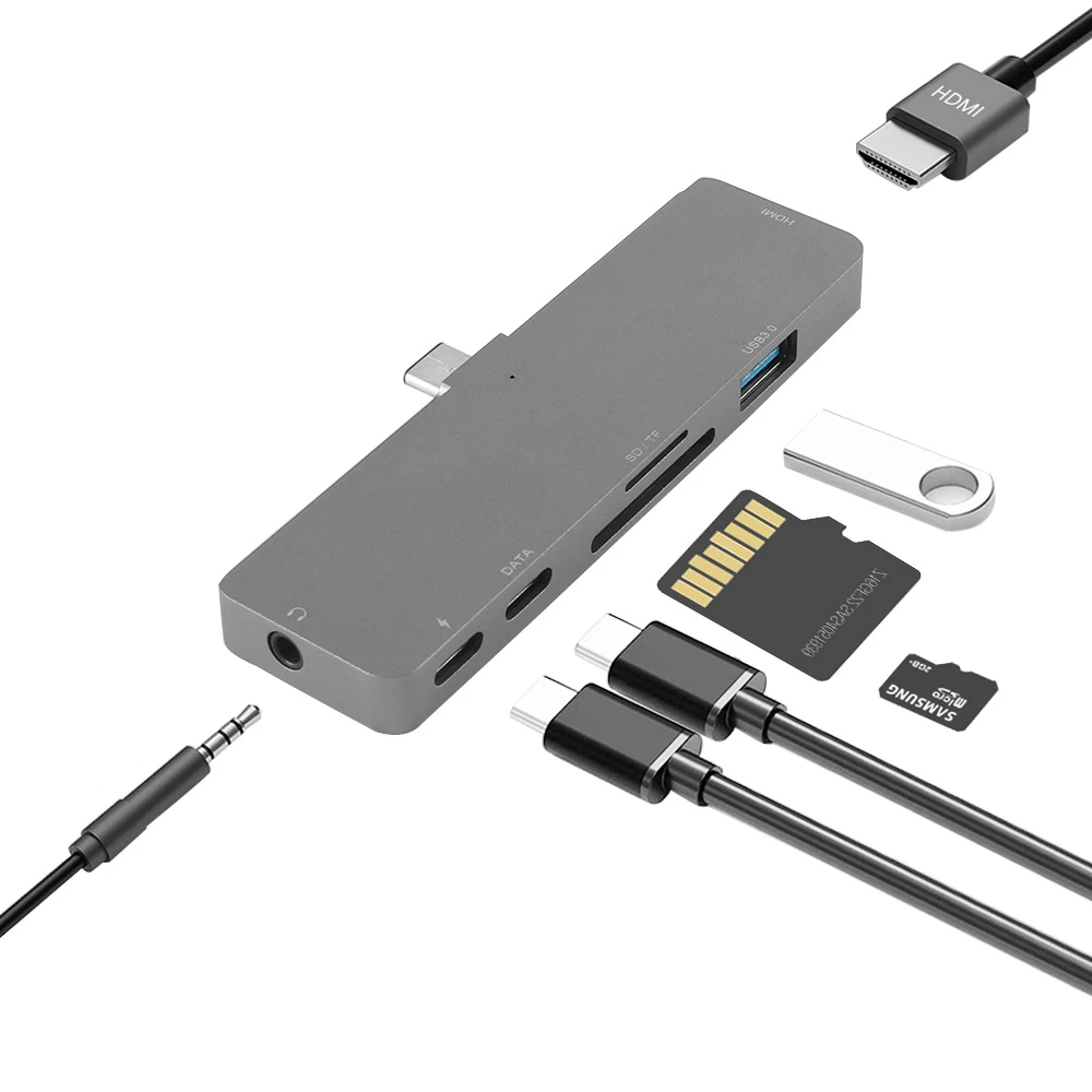 7 в 1 Type C USB HUB 4K USB3.0 PD HDMI совместимых с флеш карты памяти TF для устройства чтения sd