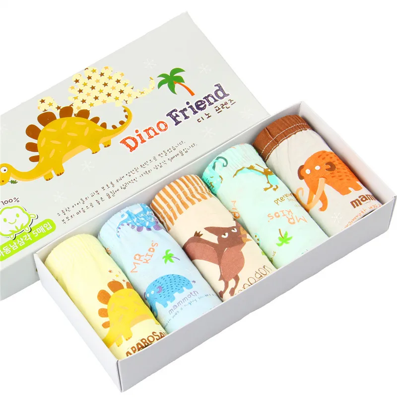 5 шт. с рисунком динозавр для мальчиков трусы изображением животных эластичные