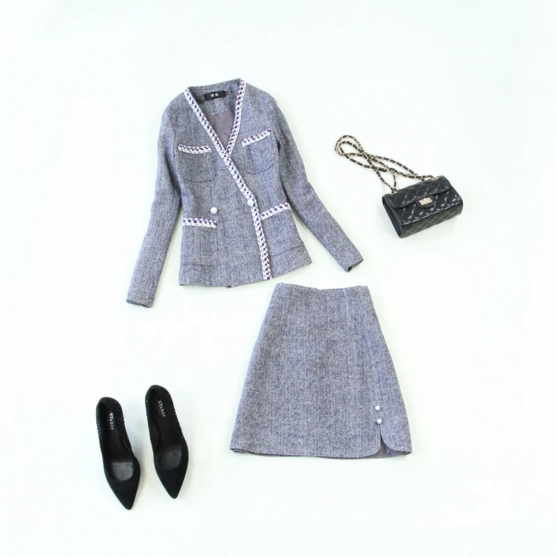 Женская одежда Новая осенне-зимняя шерстяная рубашка в елочку большого размера