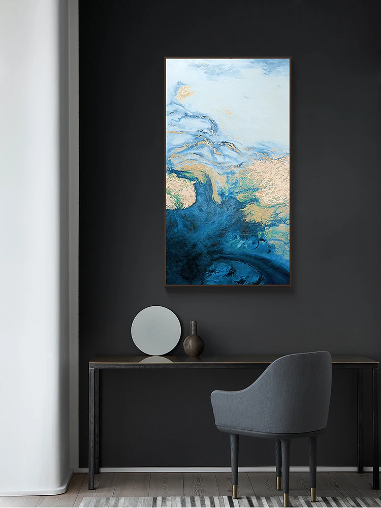 Абстрактный синий холст настенный художественный плакат и печать для гостиной