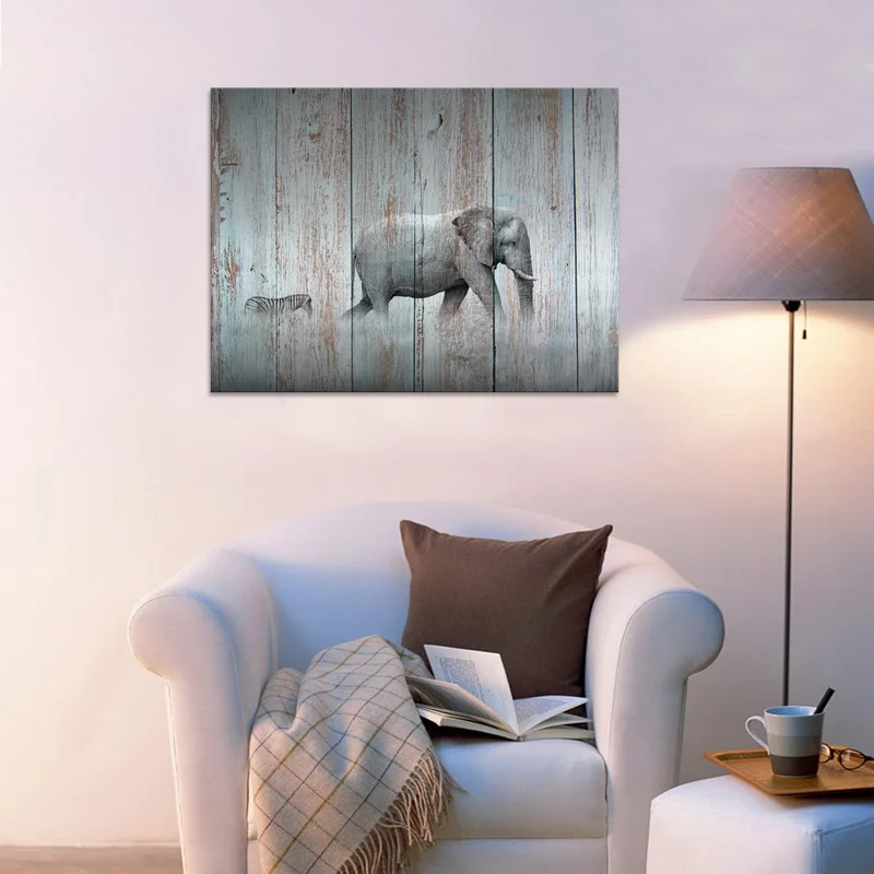 Слон и постер с зеброй настенное искусство холст печать живопись 1 шт. два
