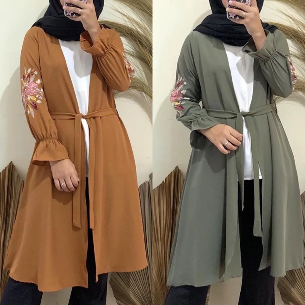 Blusa musulmana de dos piezas para mujer, camisa de manga larga bordada, Abaya turca, Dubai, caftán, ropa islámica, Jilbab