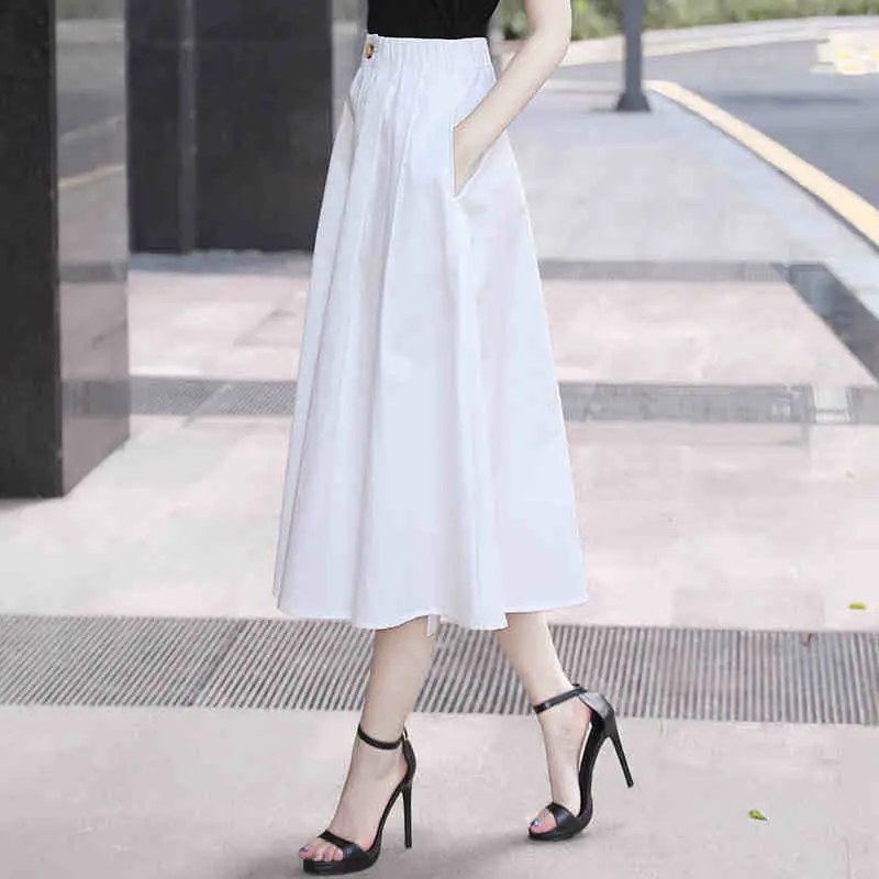 

Skirt Womens Loose Plus Size 2021 New Spring Summer OL Style Elastic Waist Female Jupe Black White A-line Skirts Ladies aq021