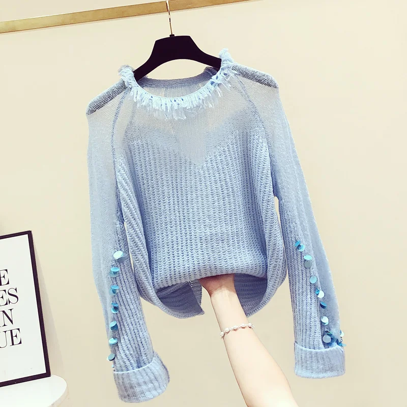 Женская одежда MUMUZI 2020 вязаные топы с бахромой мохеровый прозрачный пуловер