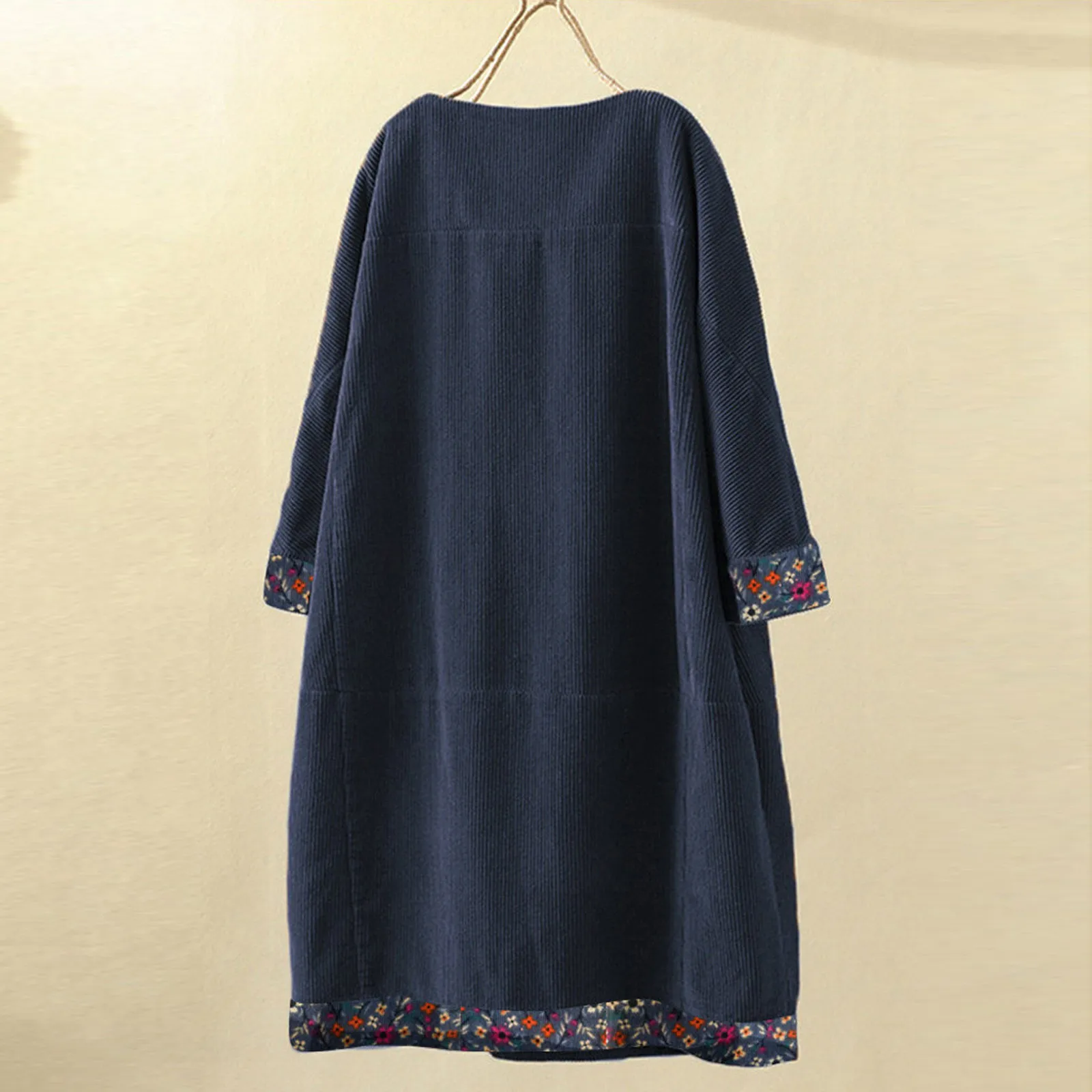 

Winter Spring Autumn Corduroy Long Sleeve Midi Shirt Dress Ethnic Print Vintage Fashion Office Vestidos Woman Pockets Pullover