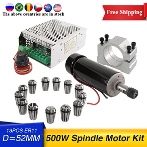 Бесплатная доставка, шпиндель 500 кВт с воздушным охлаждением, ER11, патрон с ЧПУ, Вт, Шпиндельный двигатель + 52 мм зажимы + регулятор скорости питания для DIY ЧПУ