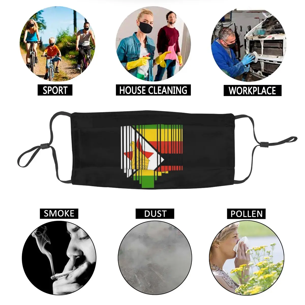 

Zimbabwe National Flag Men Women Reusable Mouth Face Mask Anti Haze Anti Dust Protection Cover Respirator Mouth Muffle