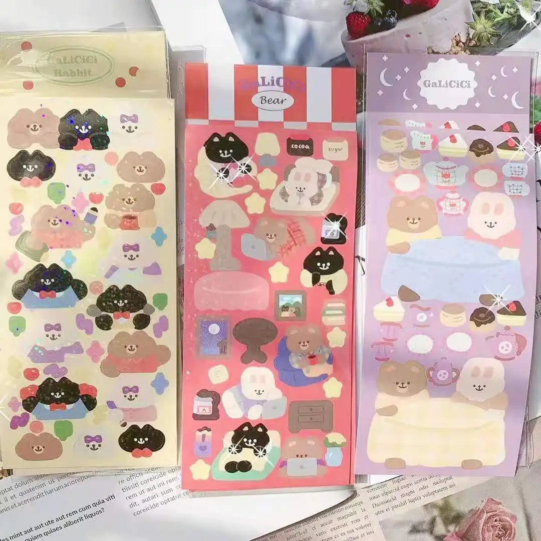 

Корея Ins Kawaii голографический медведь лазерная наклейка DIY Записки мобильный телефон чехол канцелярские товары любовники подарок украшения ...