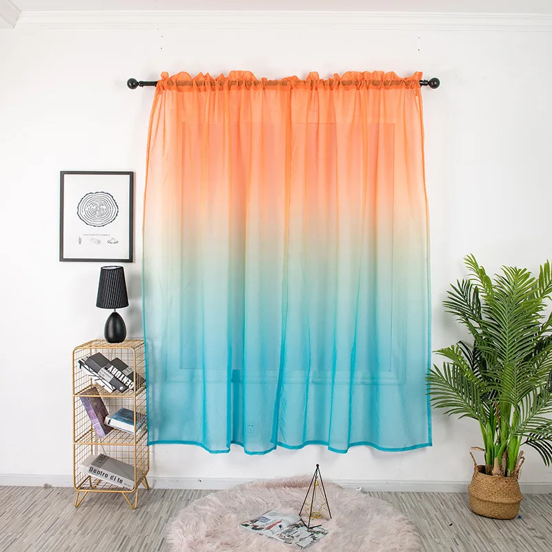 

Colorful Rainbow Gradient Sheer Curtain for Living Room Wedding Party Decoration Organza Country Style Tende 100X200cm