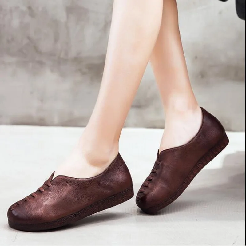 Shoes Woman Genuine Leather Ladies Flat Shoes Round Toe Slip On Ballerina Shoes Autumn New Handmade Shoes Women Flats