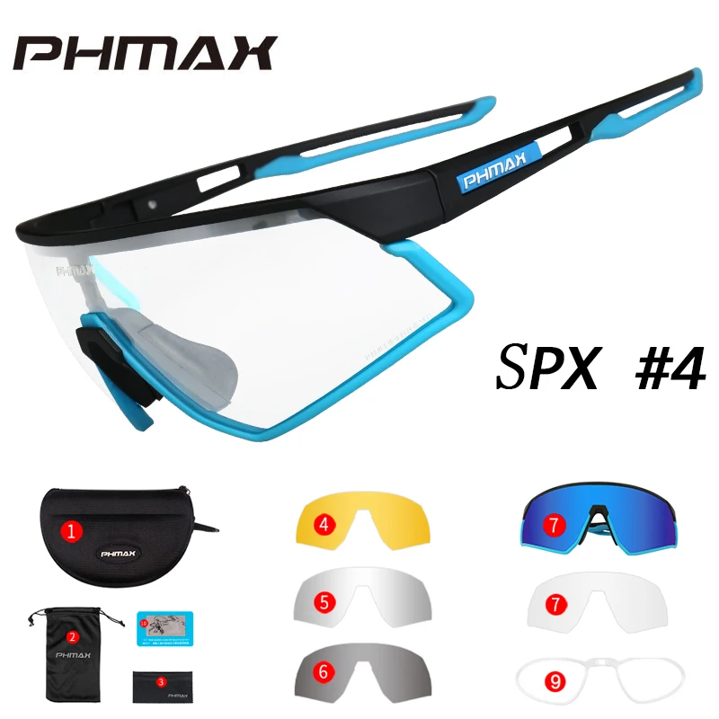 P-YJ-SPX04-5P PHMAX фотохромные велосипедные очки, велосипедные UV400 спортивные солнцезащитные очки, антибликовые легкие профессиональные велосипедные очки, очки для близорукости - Цвет: P-YJ-SPX04-5P