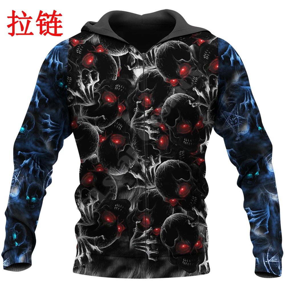 Мужская Осенняя толстовка с забавным 3D-принтом черепа на Хэллоуин Свитшот