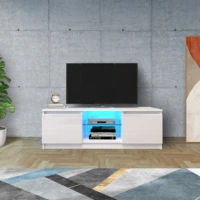 modern led lights tv cabinet stand with storage drawers living room entertainment center media console table whiteblackus w