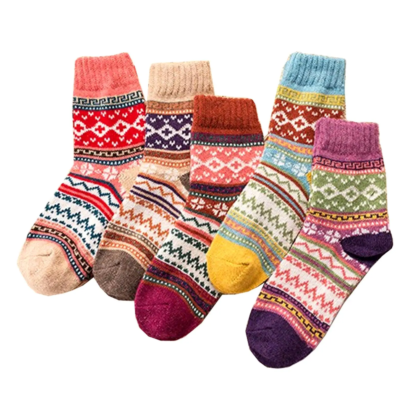 

5Pairs Women Retro Imitation Woolen Thick Breathable Stripe Plaid Print Socks Cycling Running Hiking Socks Women Sock